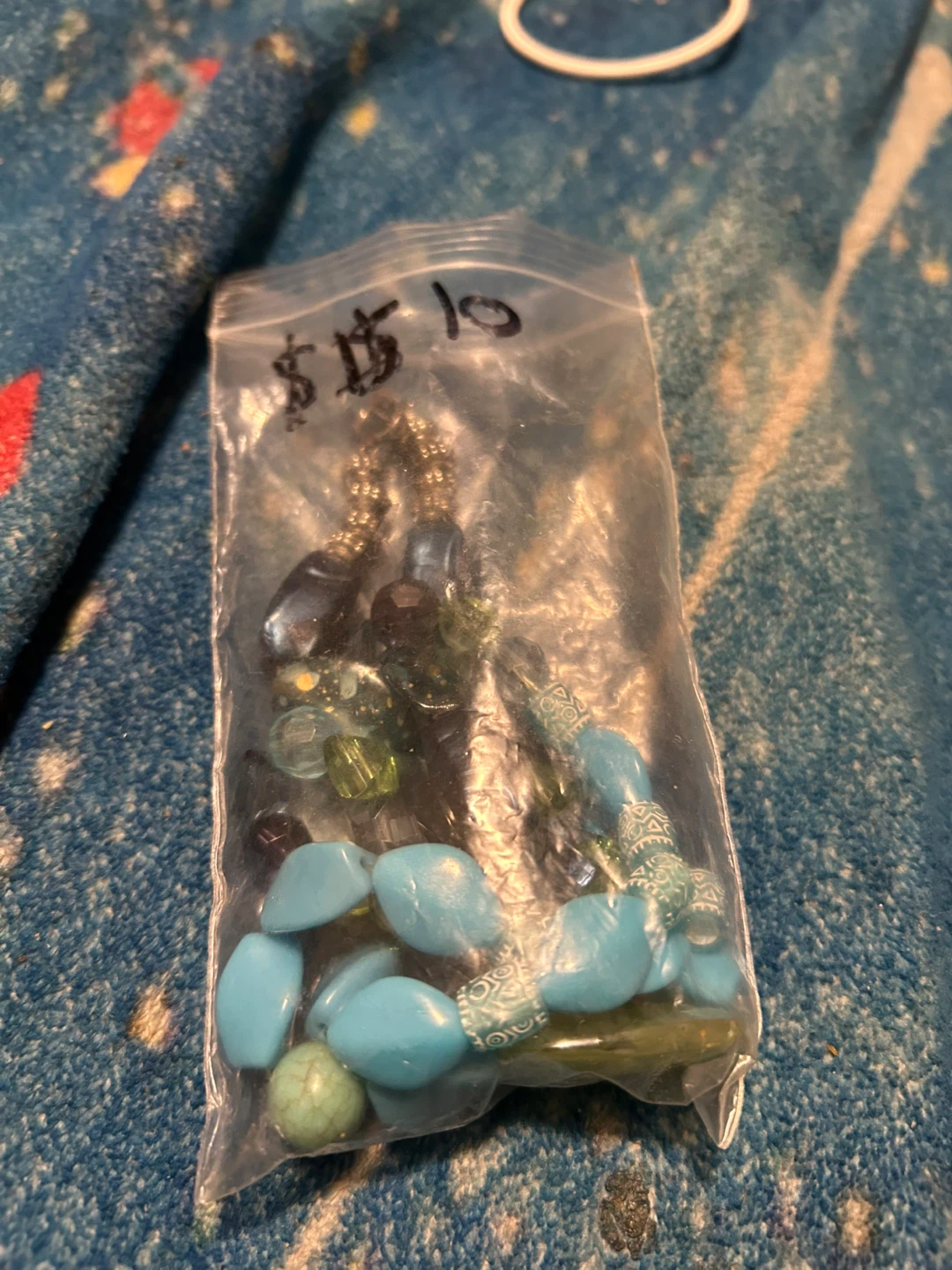 Beaded Necklace with Blue and Green Stones