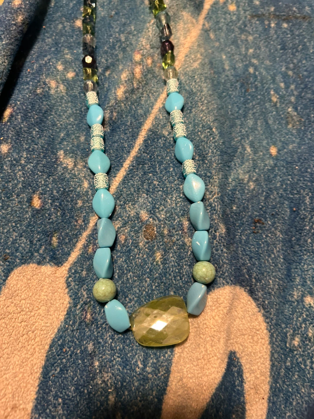 Beaded Necklace with Blue and Green Stones - photo 2