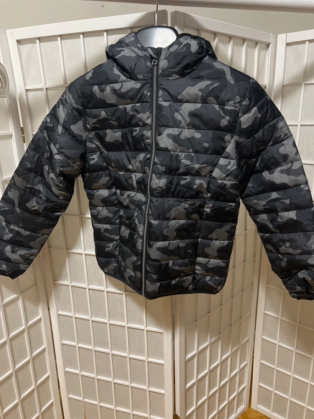 Camo Puffer Jacket with Hood