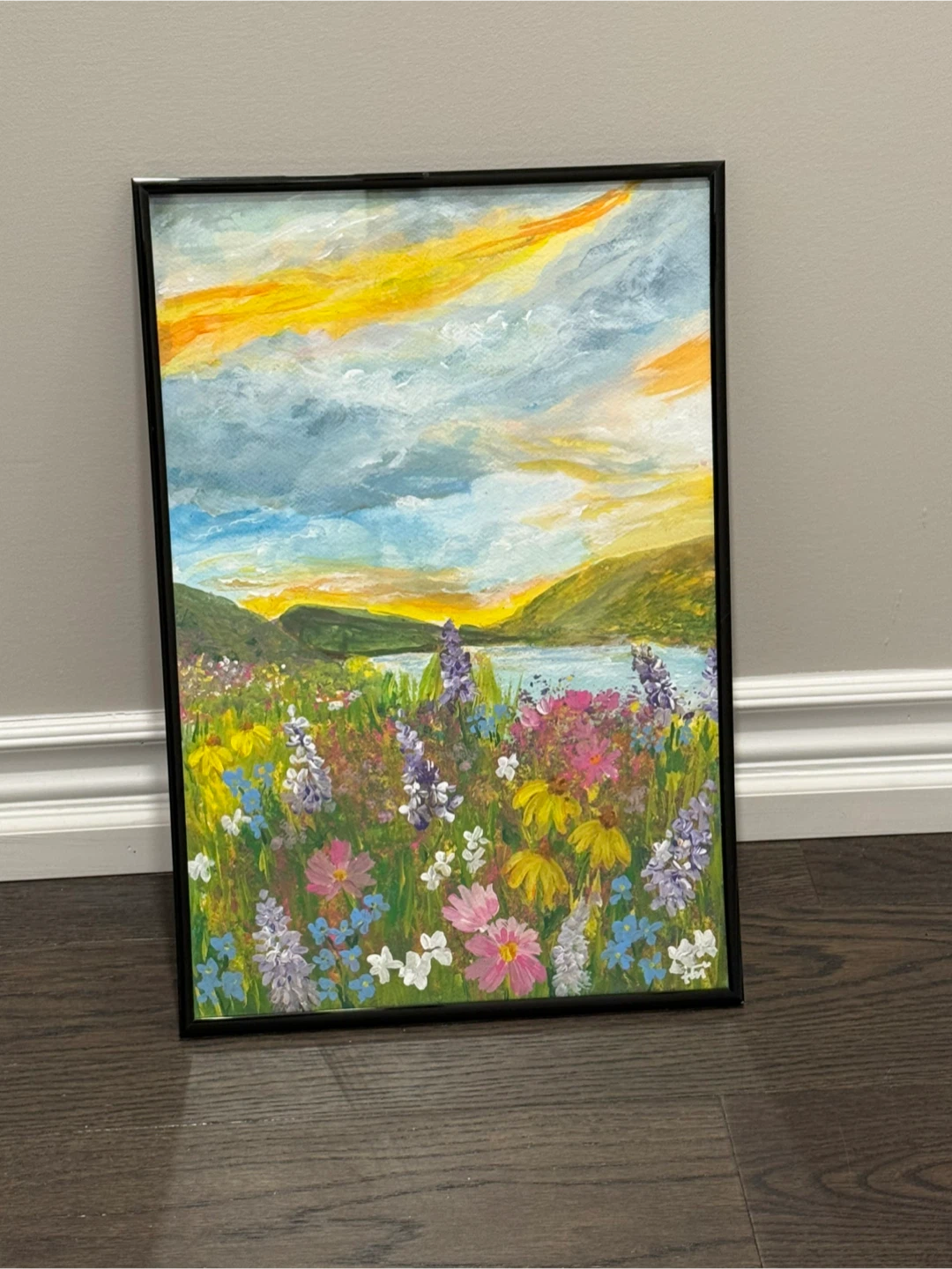 Original Landscape Painting of Wildflowers and Sunset - photo 4