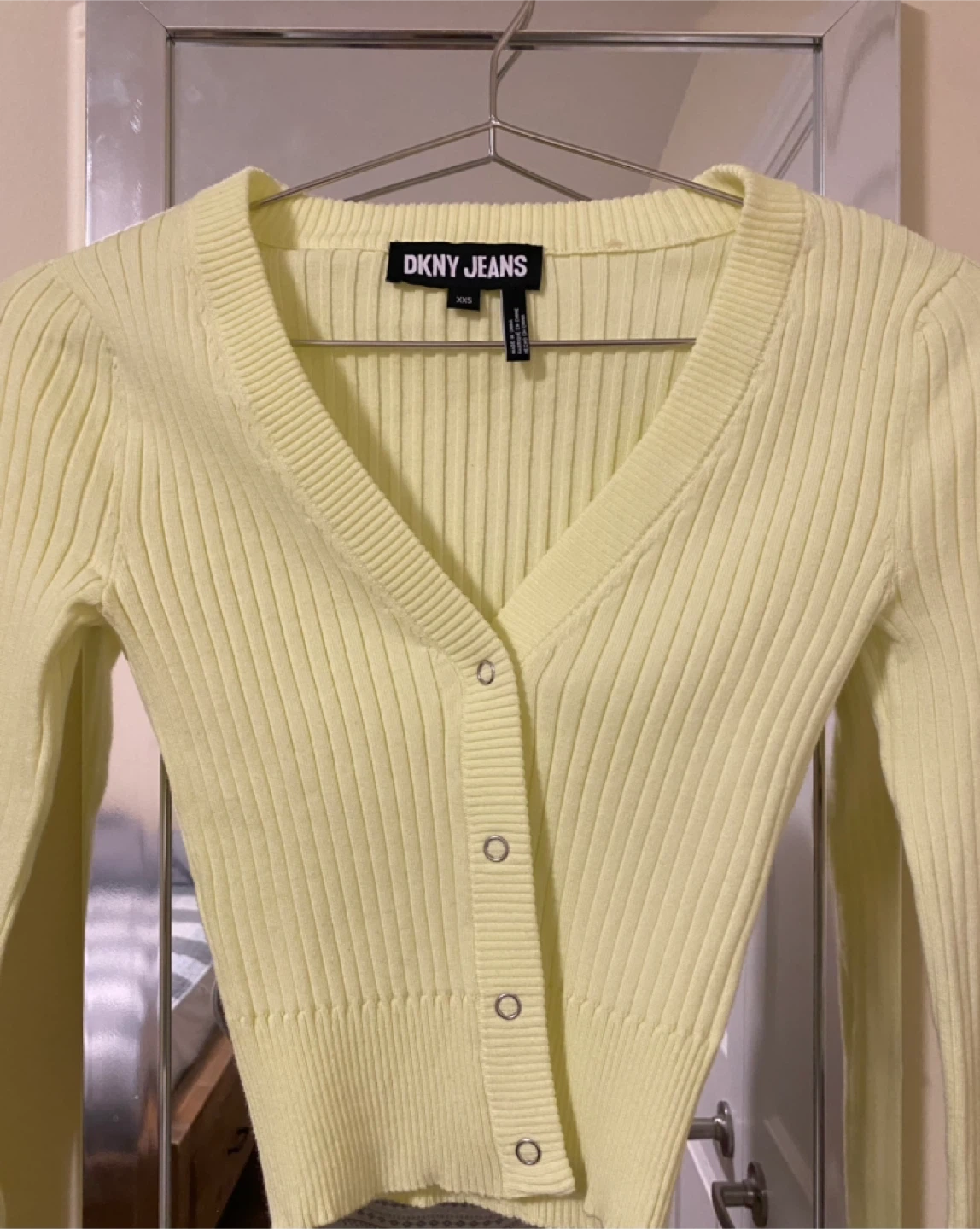DKNY Jeans Neon Yellow Ribbed Button-Up Cardigan XXS