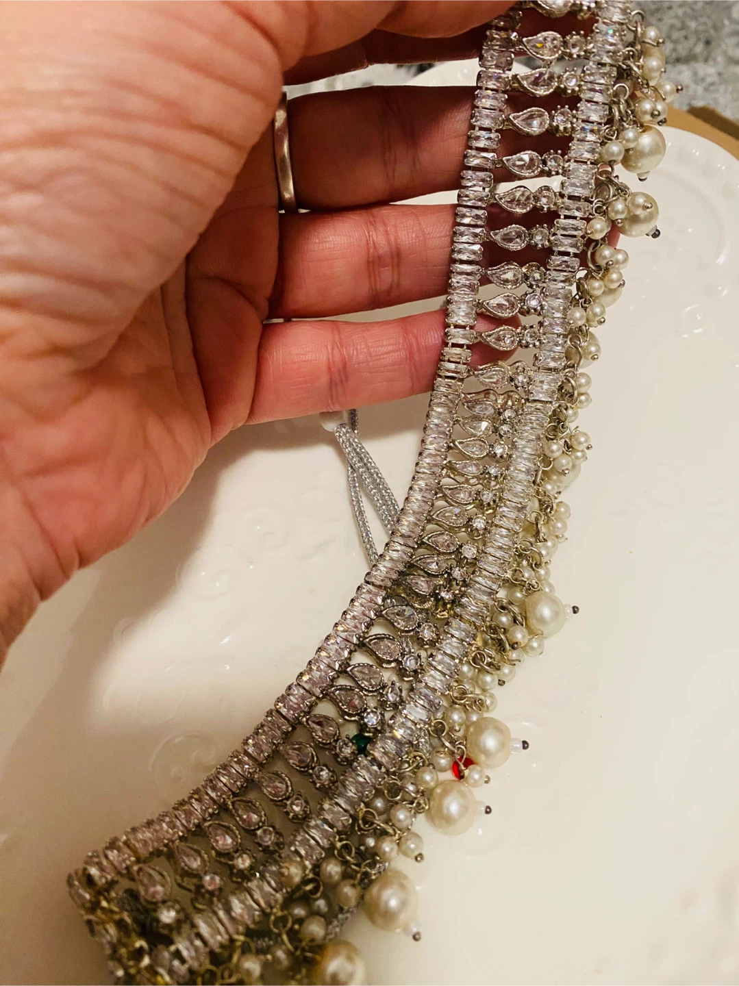 Beaded Choker Necklace with Faux Pearls and Crystals - photo 4
