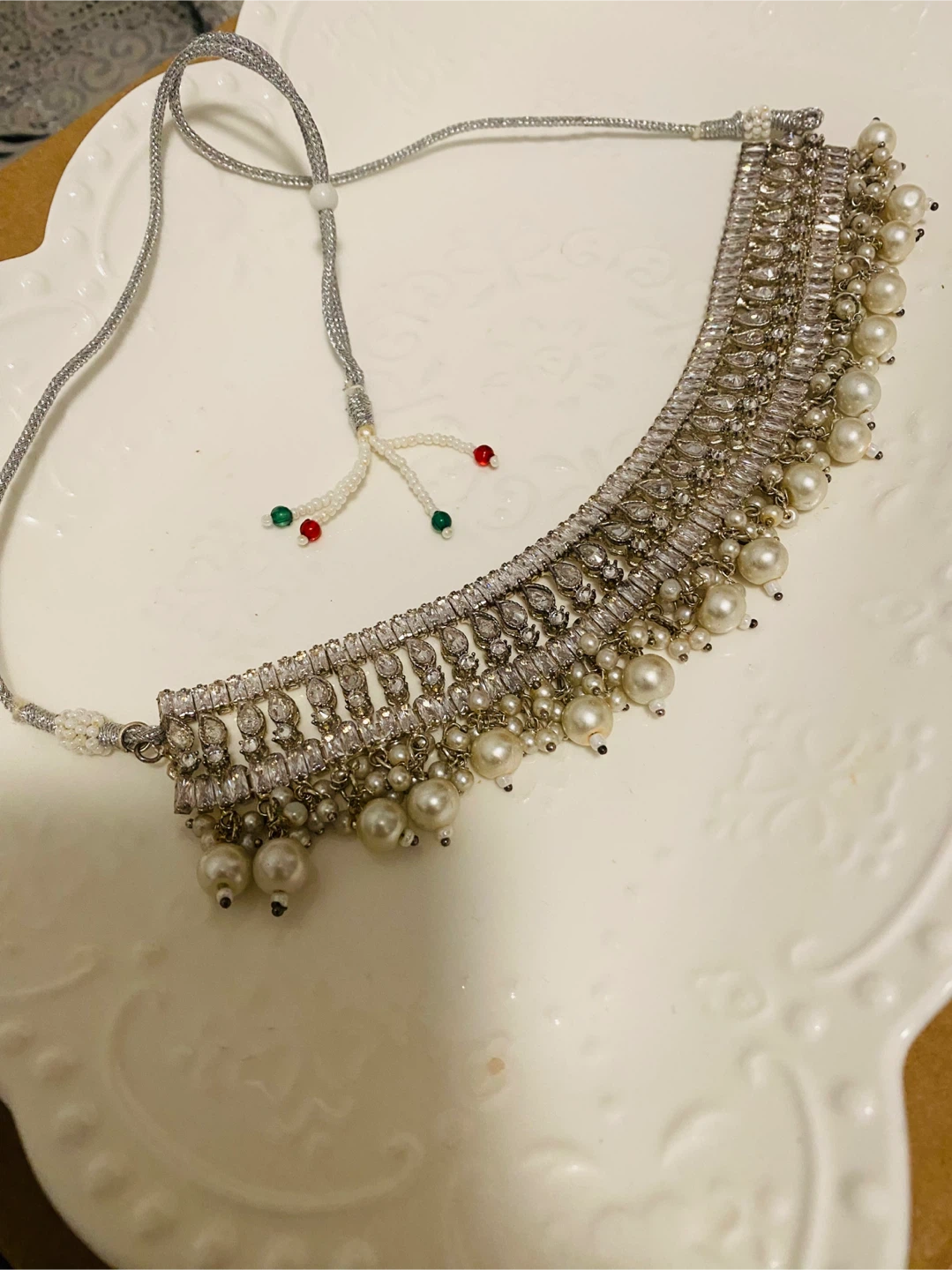 Beaded Choker Necklace with Faux Pearls and Crystals - photo 2