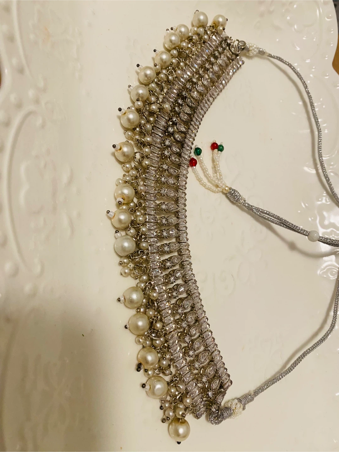 Beaded Choker Necklace with Faux Pearls and Crystals