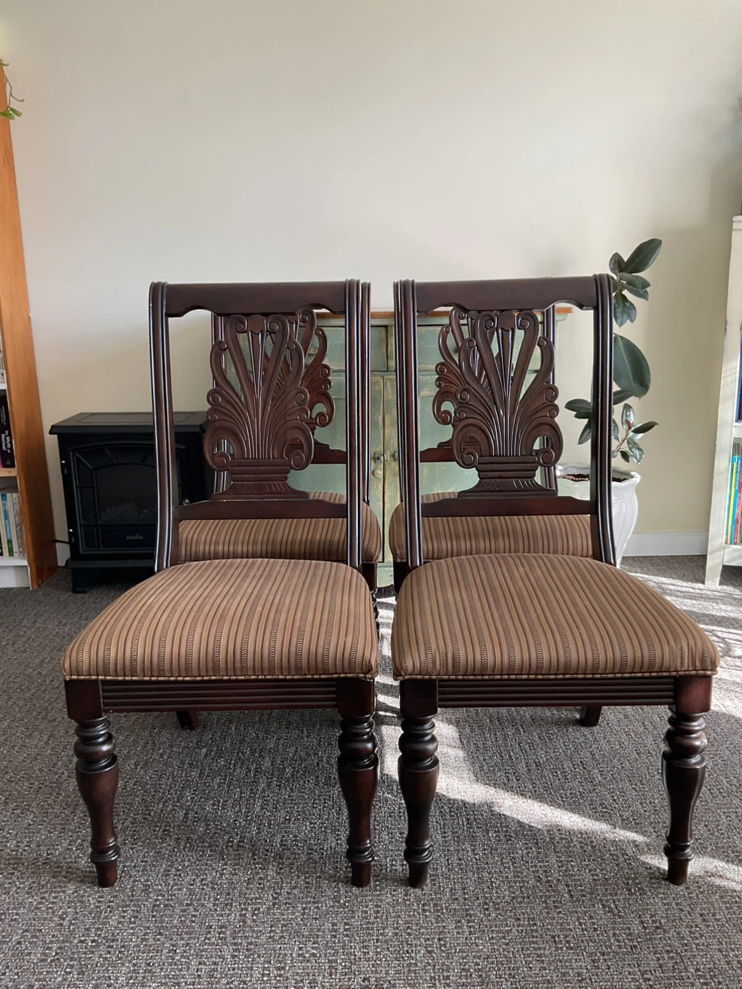Set of 4 Vintage Dining Chairs with Striped Upholstery - photo 2