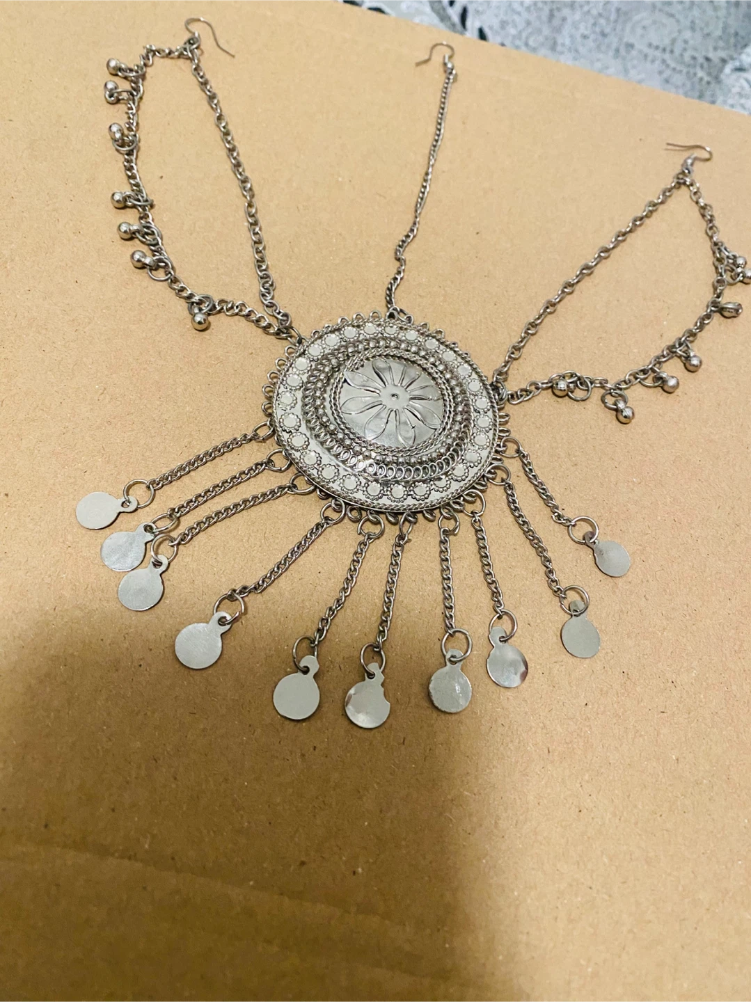 Silver Tone ethnic Chain Headpiece with Dangles