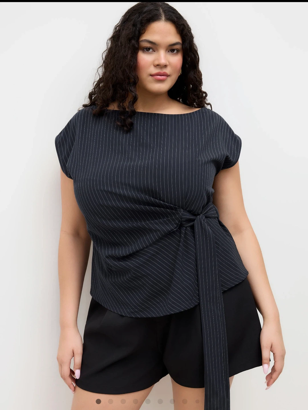 Cider Pinstripe Tie-Front Top