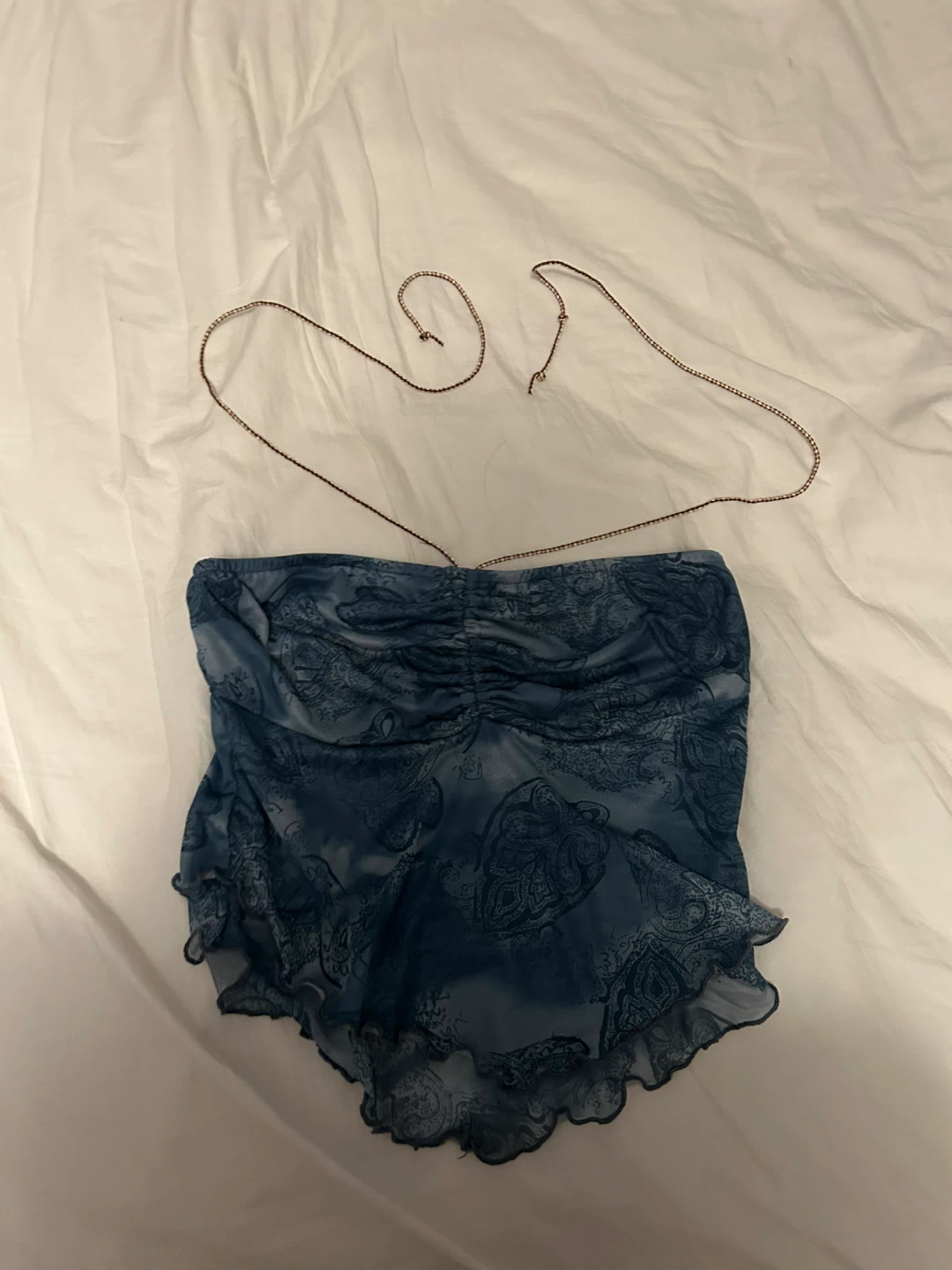 Romwe Blue Paisley Mesh Tube Top XS