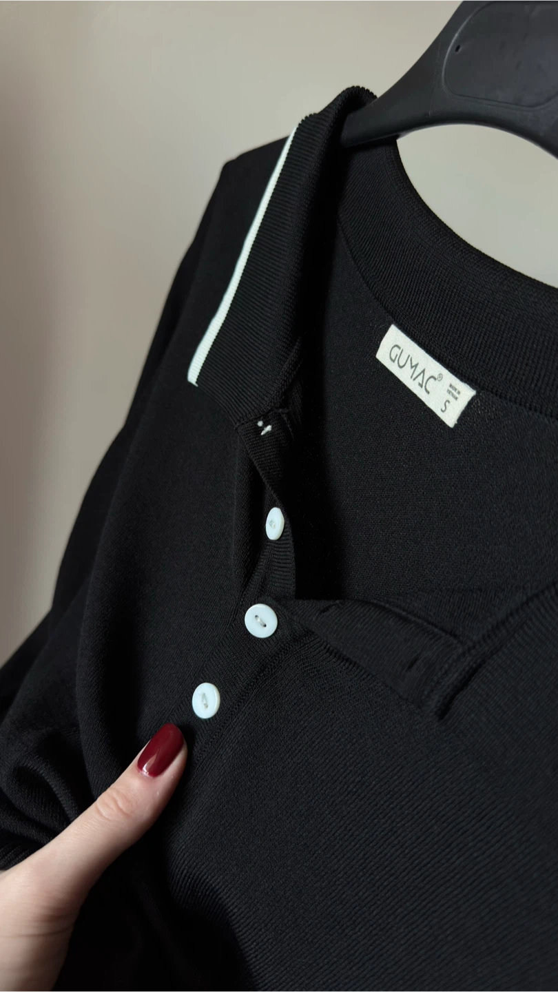 GUMAC Black & White Trim Polo Shirt - Size S