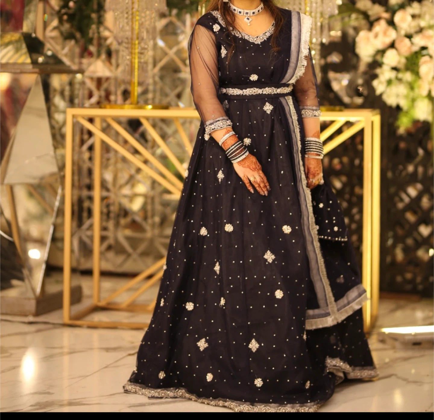 Women's Embroidered Black Anarkali Dress