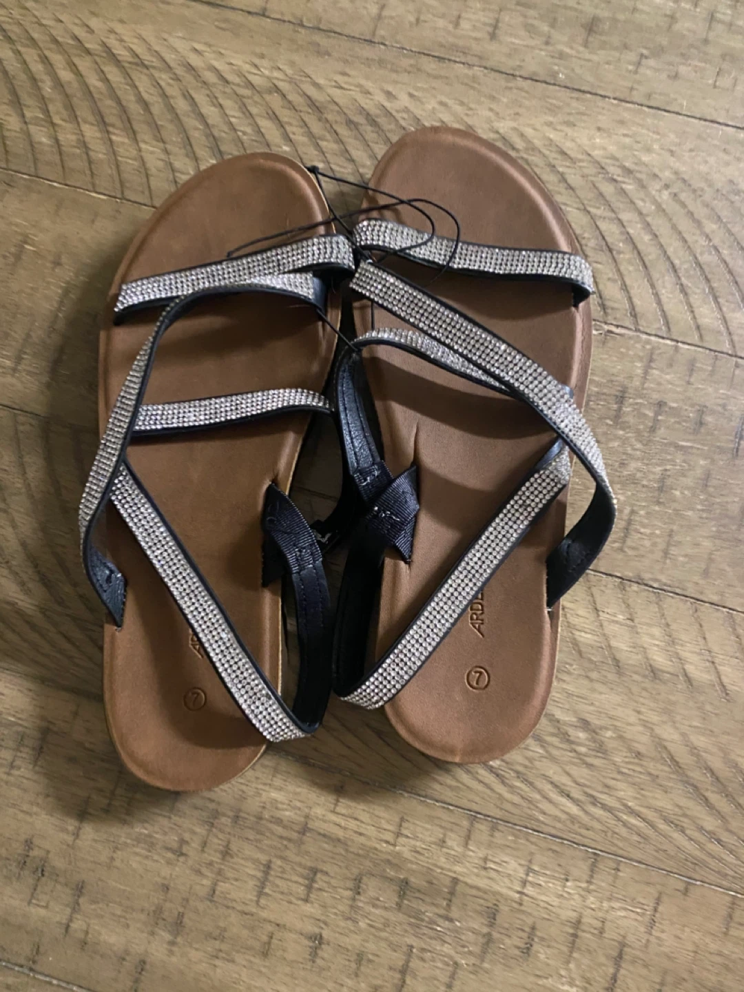 Women's Rhinestone Embellished Flat Sandals Size 7