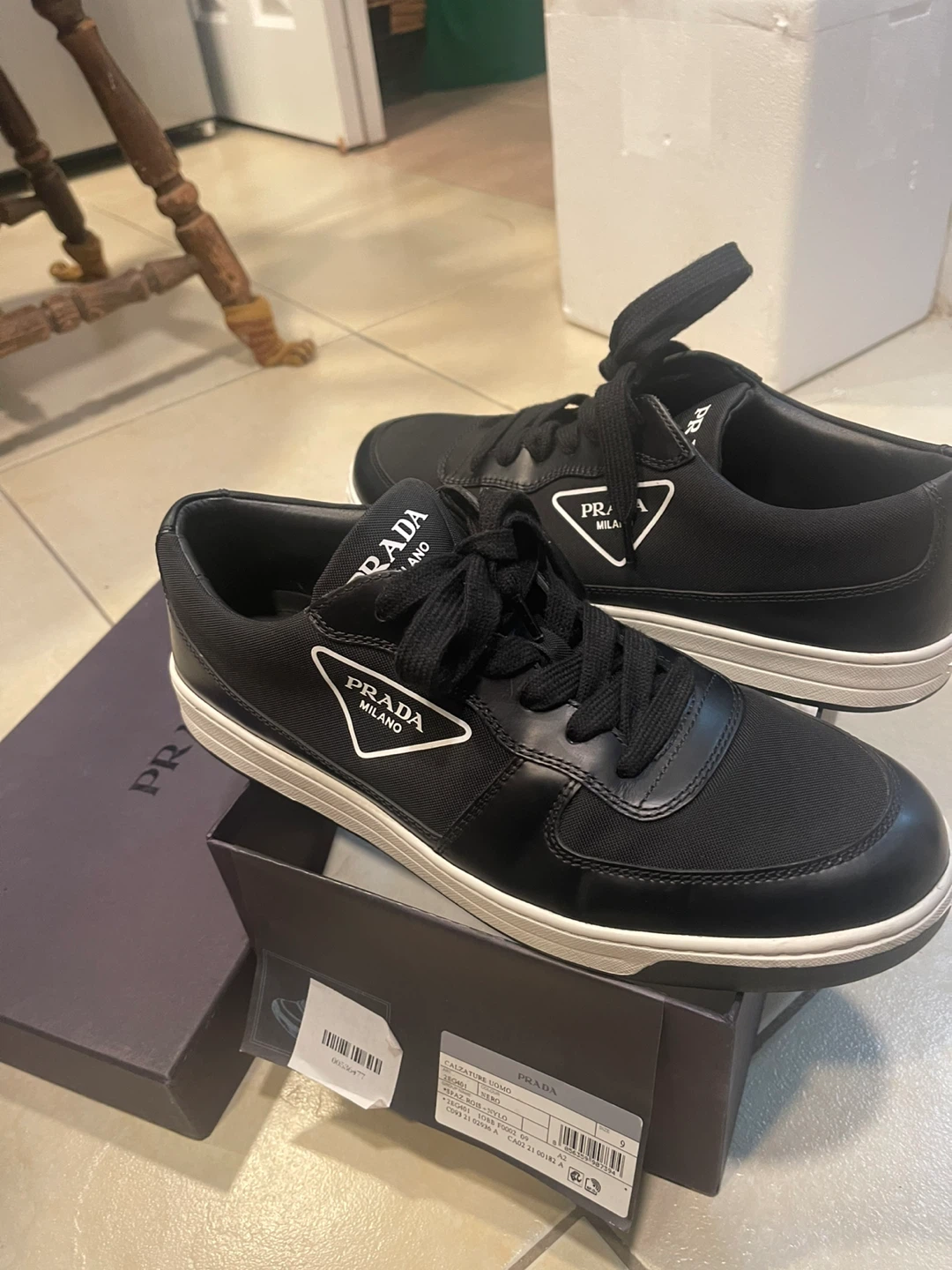 Prada Black Leather & Nylon Sneakers