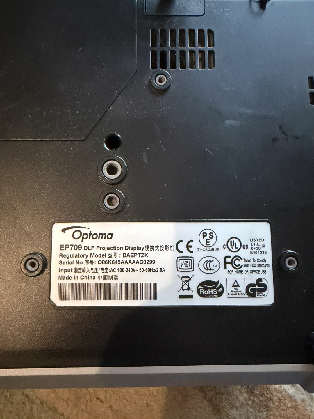 Optoma EP709 DLP Portable Projector – Model DAEPTZK - photo 3