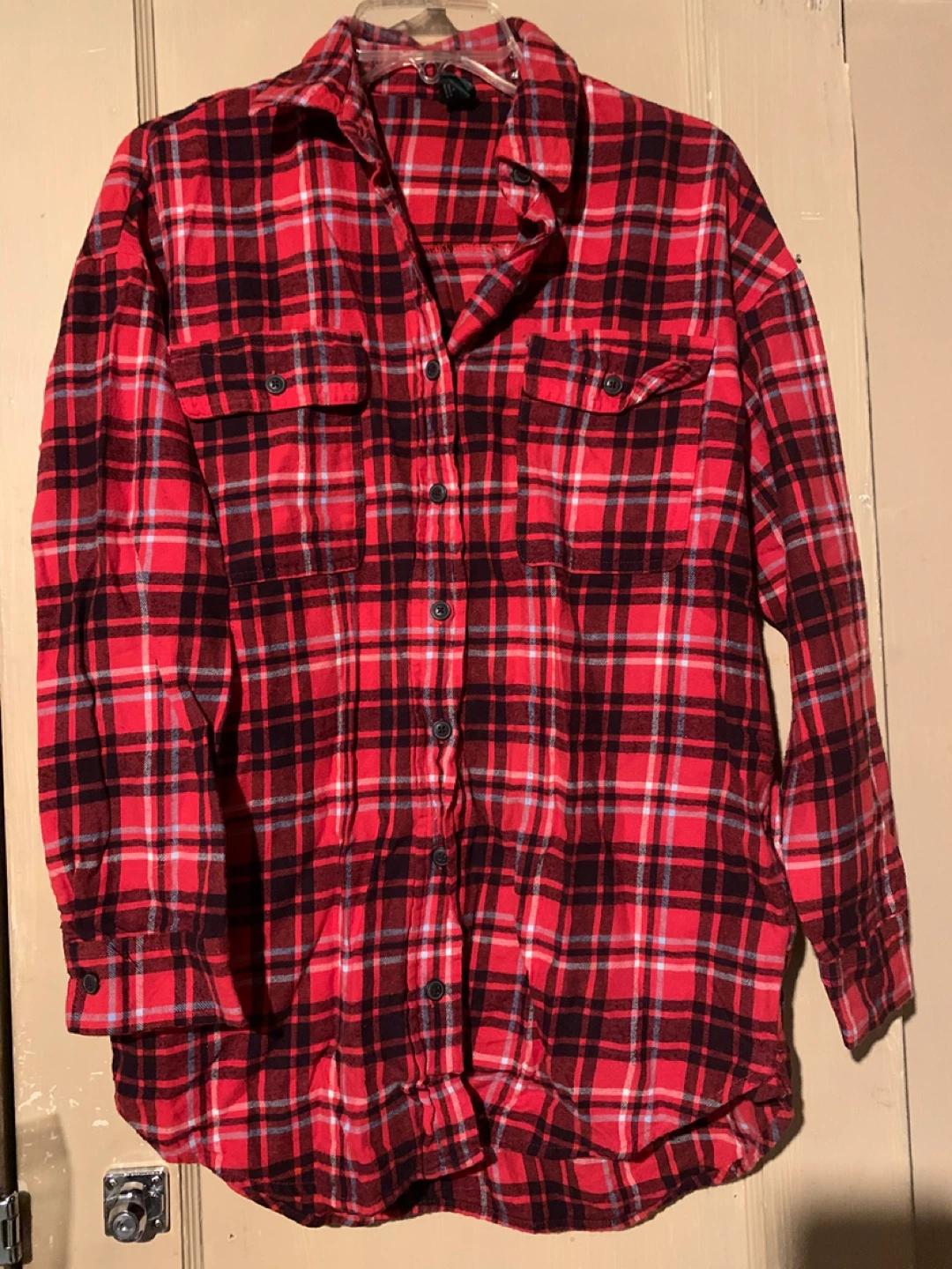 🧡 Red Plaid Flannel Button-Up Shirt