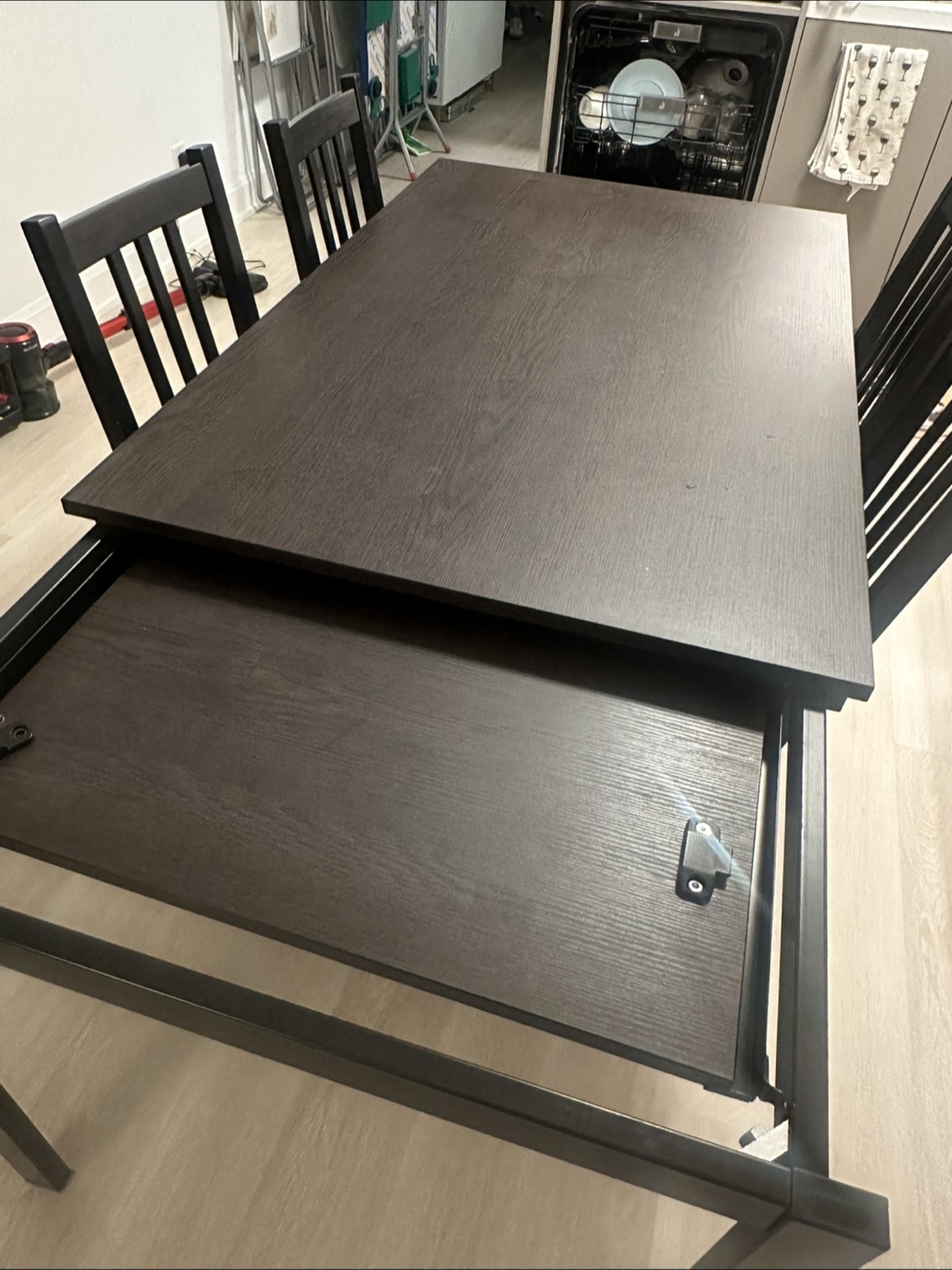 Ikea Vangsta Extendable Dining Table with 4 chairs- Dark Brown