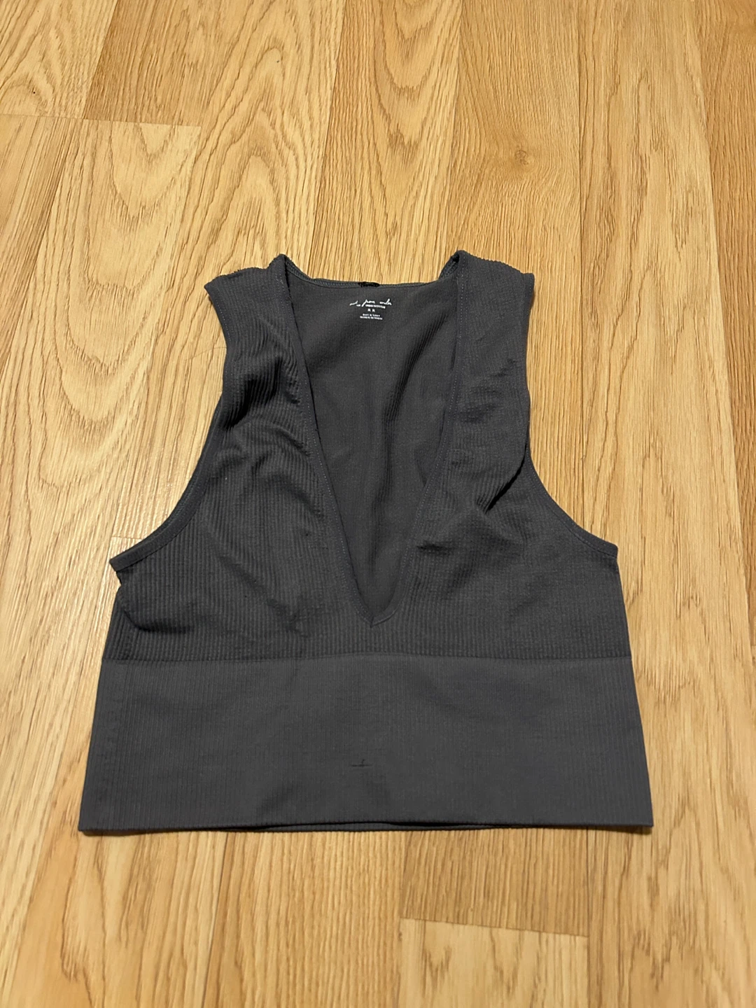 Grey Ribbed Deep V Tank Top