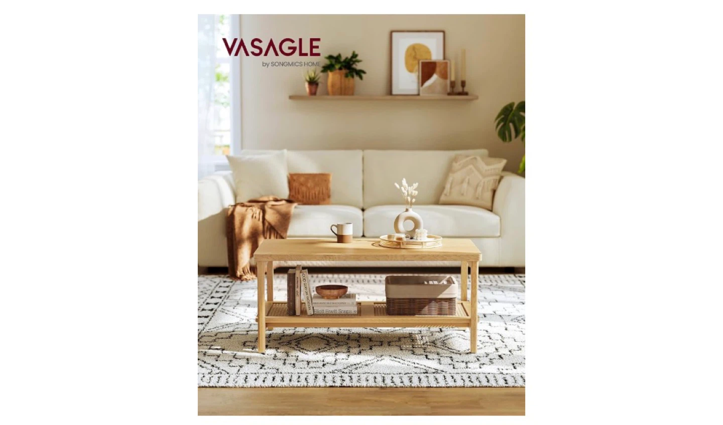VASAGLE Wood Coffee Table with Shelf - photo 4
