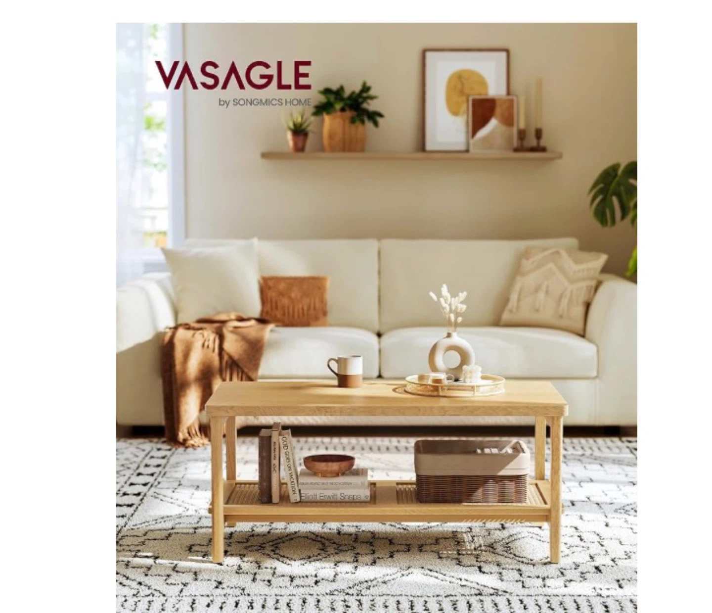 VASAGLE Wood Coffee Table with Shelf - photo 2