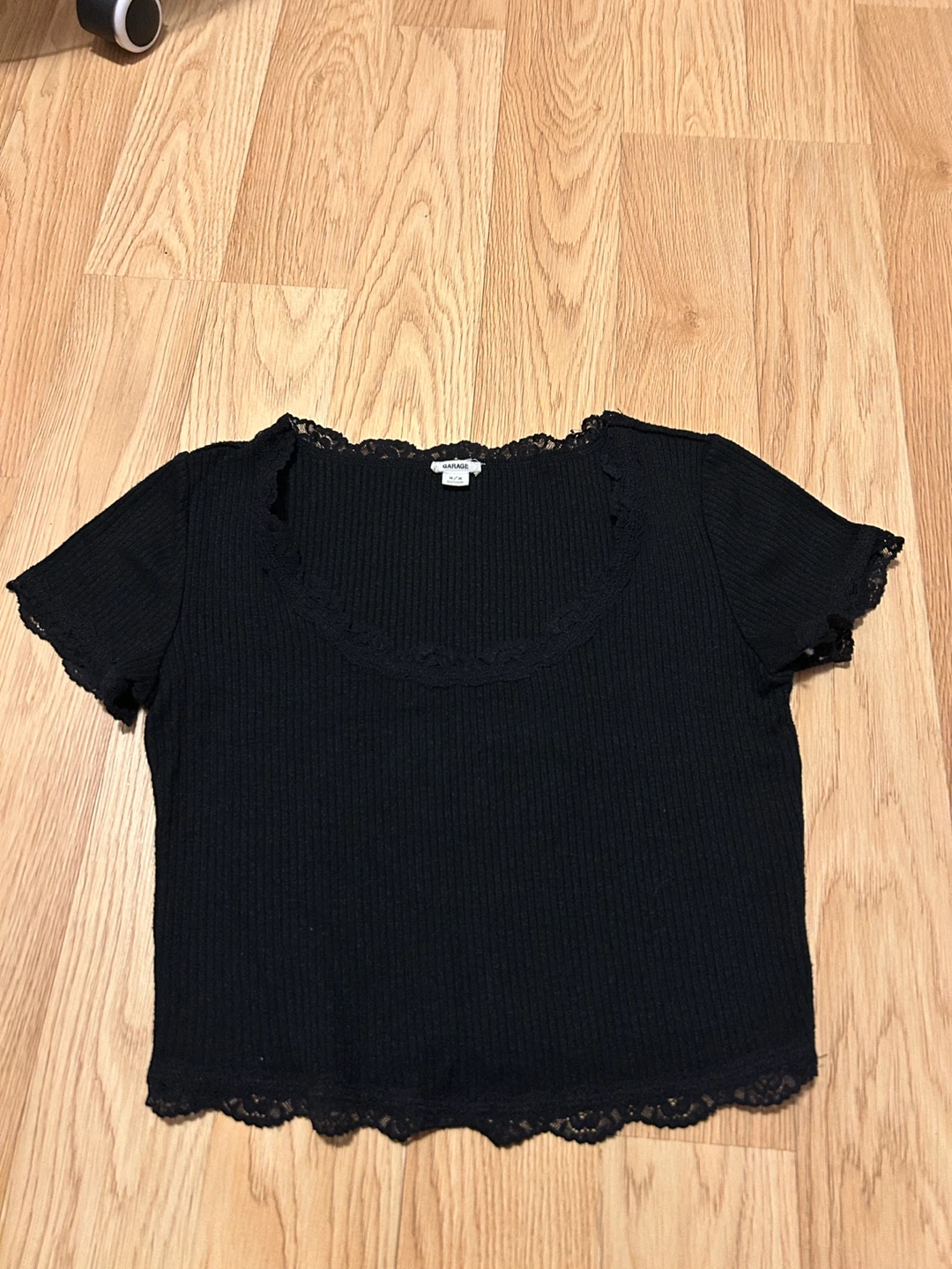 Garage Black Lace Trim T-Shirt Size M