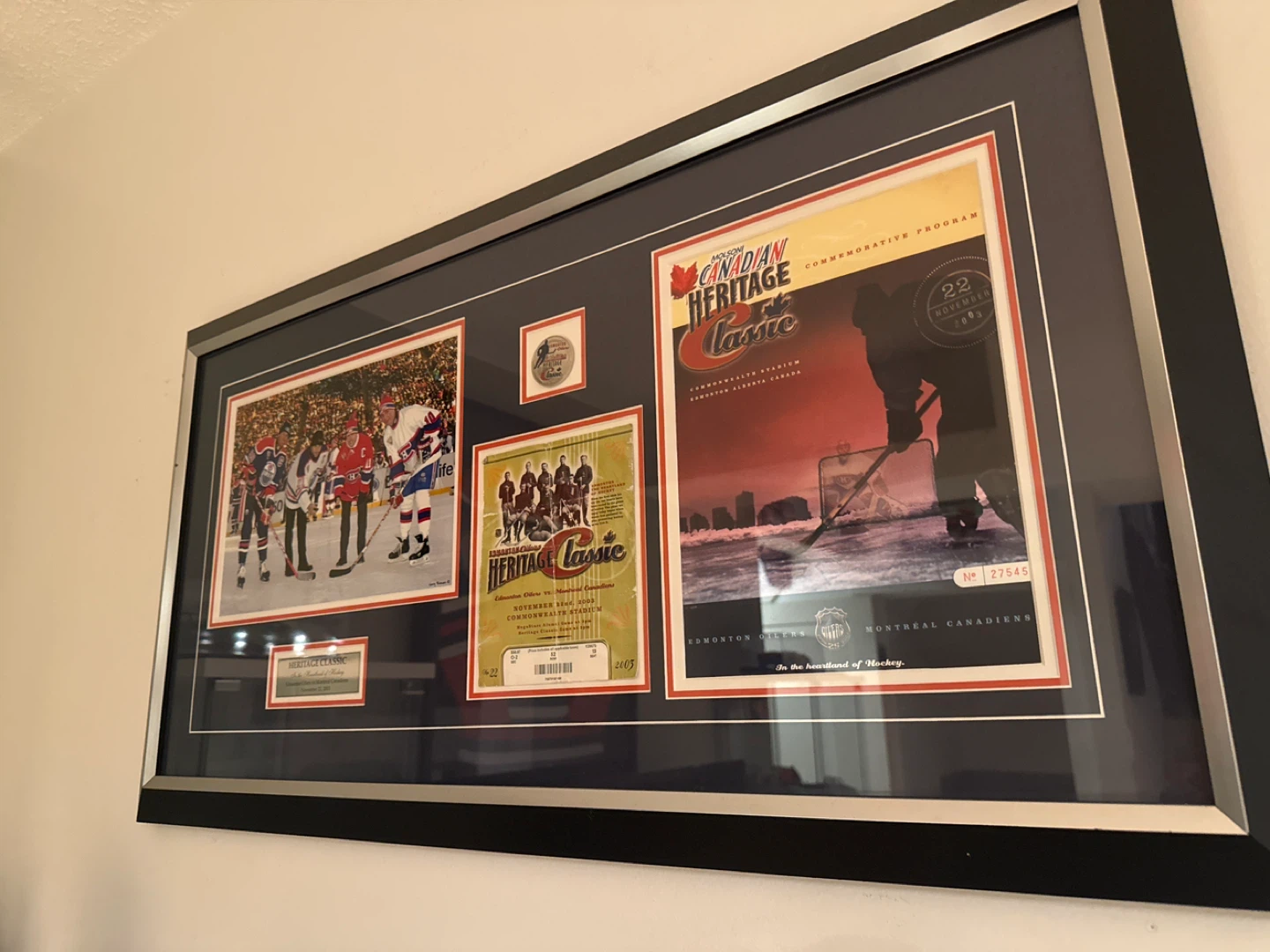 Framed 2003 Molson Canadian Heritage Classic Hockey Memorabilia