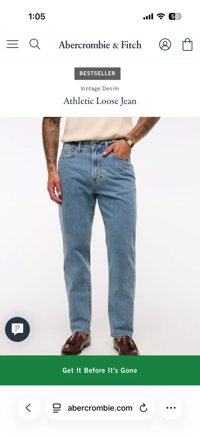 Abercrombie & Fitch Athletic Loose Jean - Waist 33, Length 32
