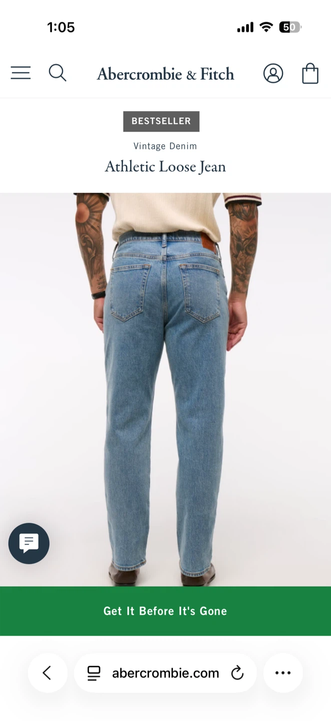 Abercrombie & Fitch Athletic Loose Jean - Waist 33, Length 32 - photo 2