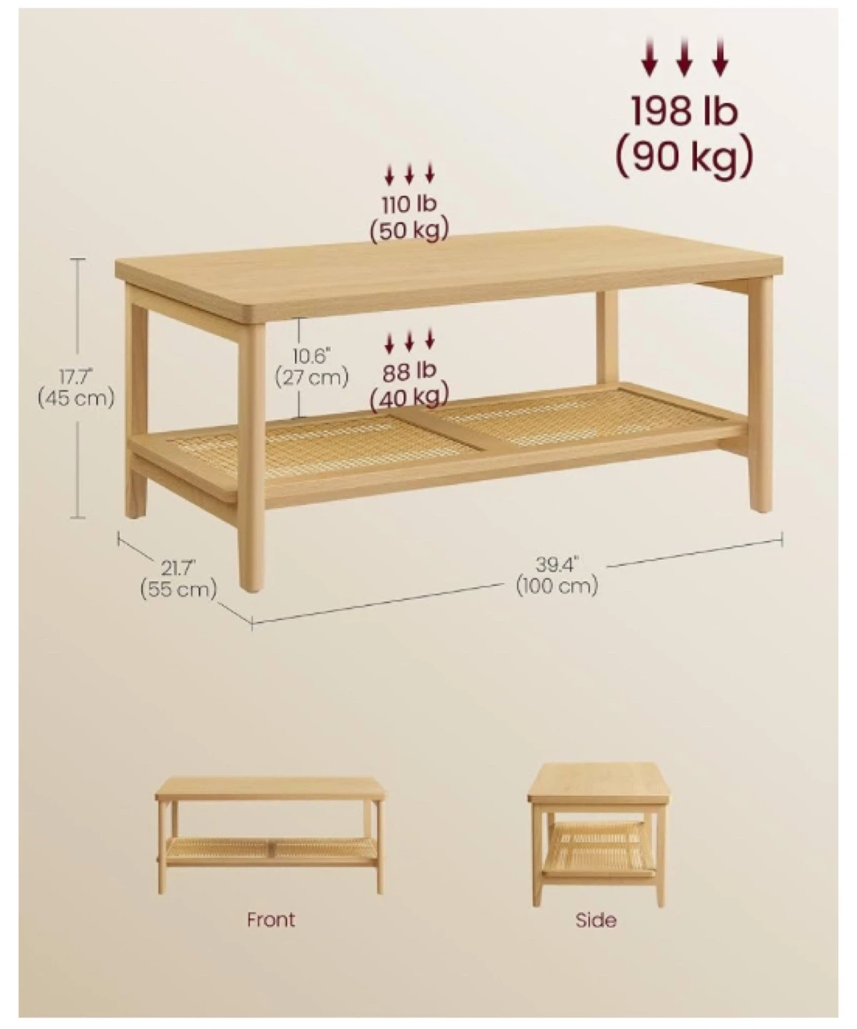 VASAGLE Coffee Table with Two-Tier Shelving - photo 2