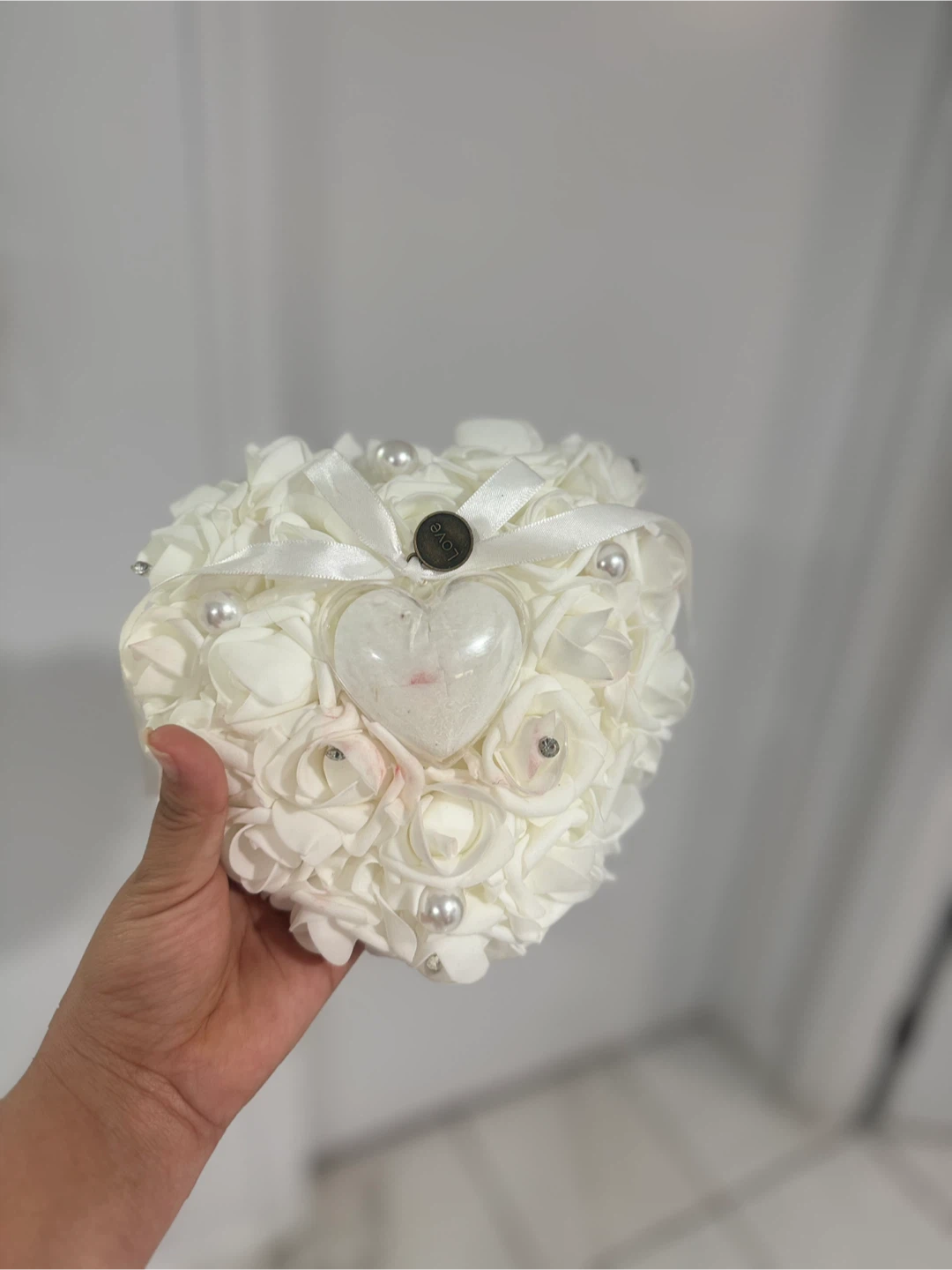 White Rose Bridal Bouquet with Rhinestones and Bow - photo 3