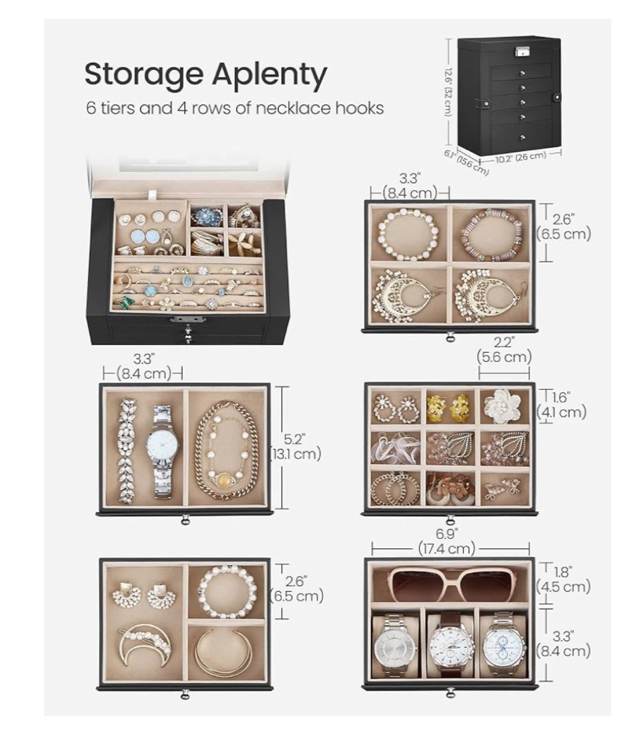 SONGMICS Black Faux Leather Jewellery Box with Mirror - photo 3