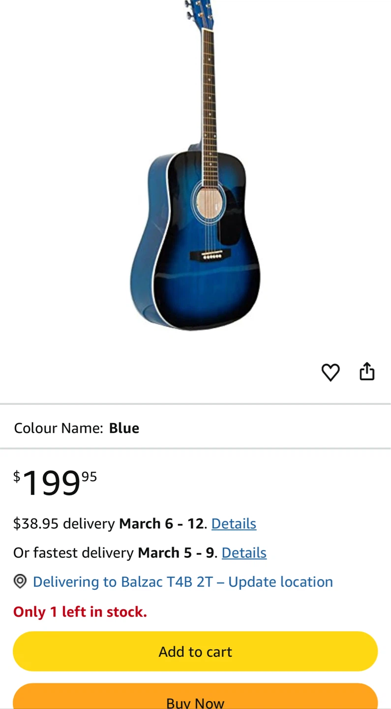3/4 Jay Turser Jr Blue Acoustic Guitar - photo 3