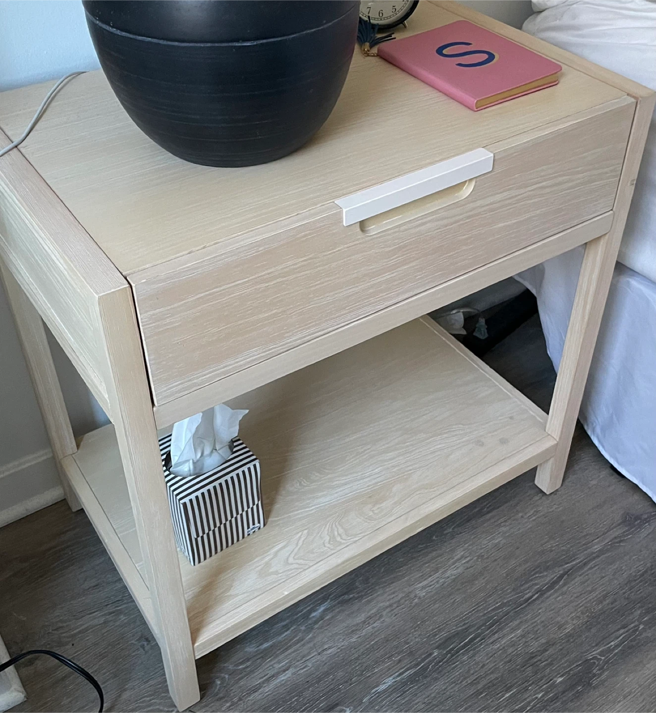 Set of 2 Light Wood Nightstand with Drawer - photo 2