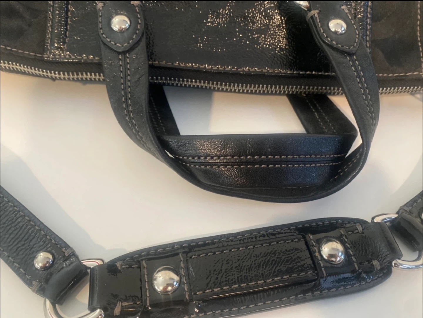 Coach Signature C Monogram Black Patent Trim Purse - photo 3