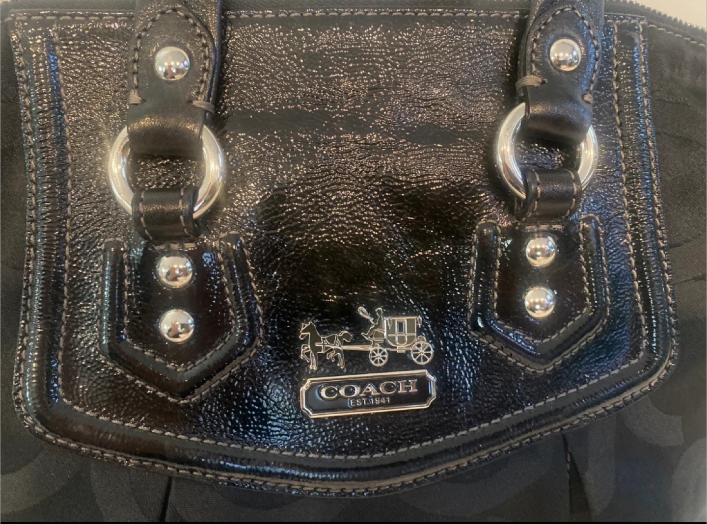Coach Signature C Monogram Black Patent Trim Purse - photo 4