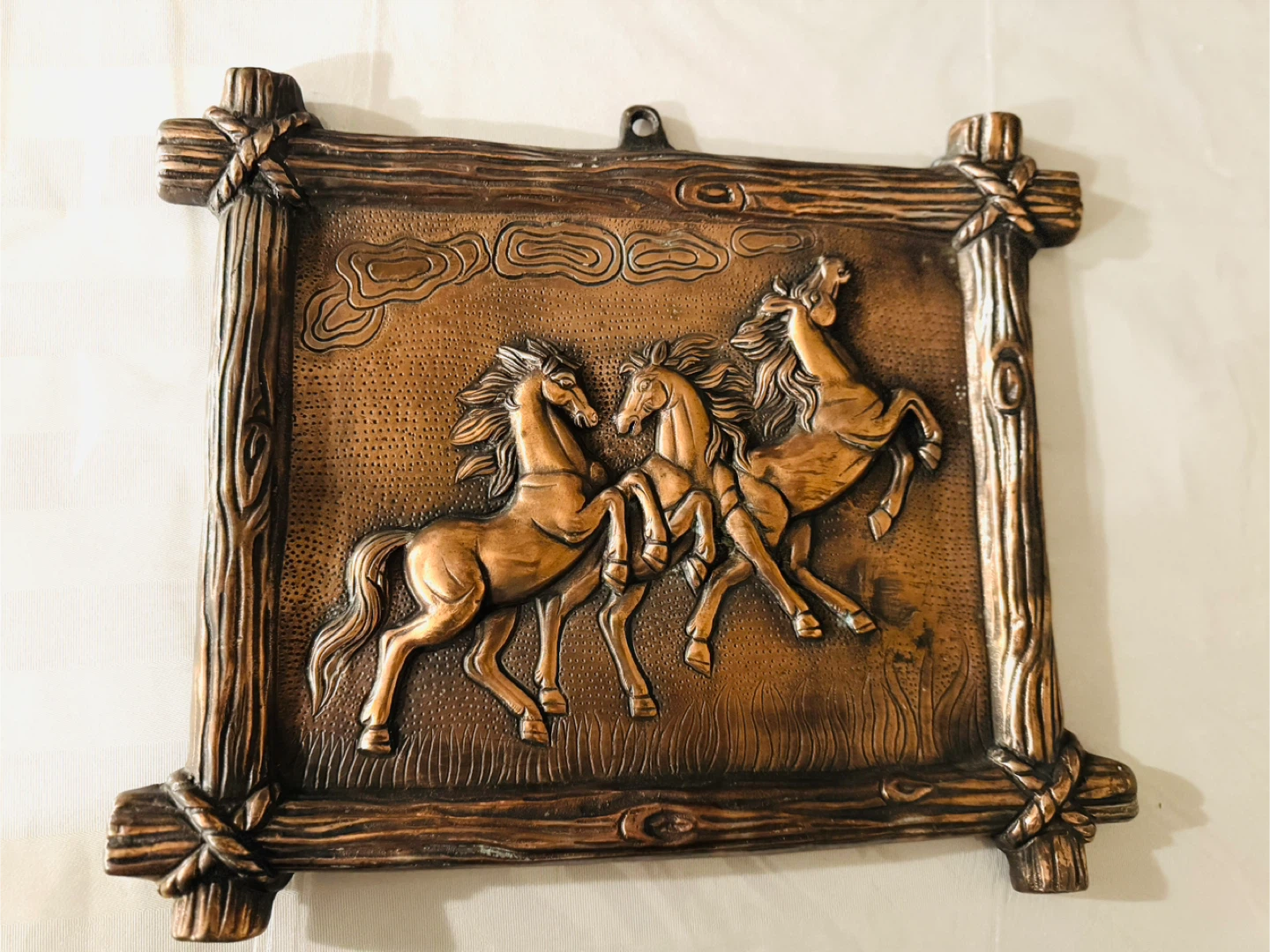 Vintage Copper Wall Art with Three Horses (13” x 10”)