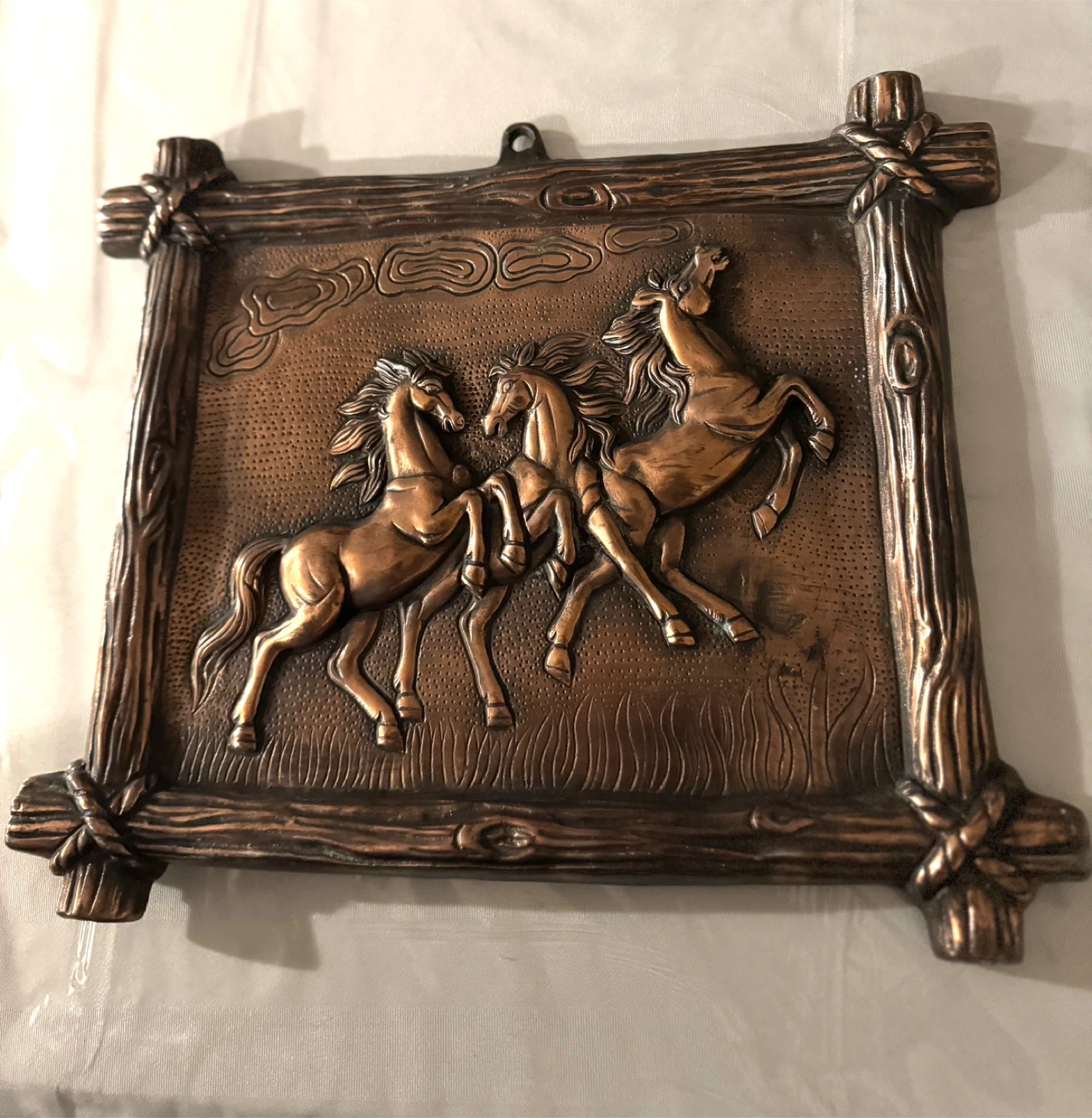 Vintage Copper Wall Art with Three Horses (13” x 10”) - photo 3