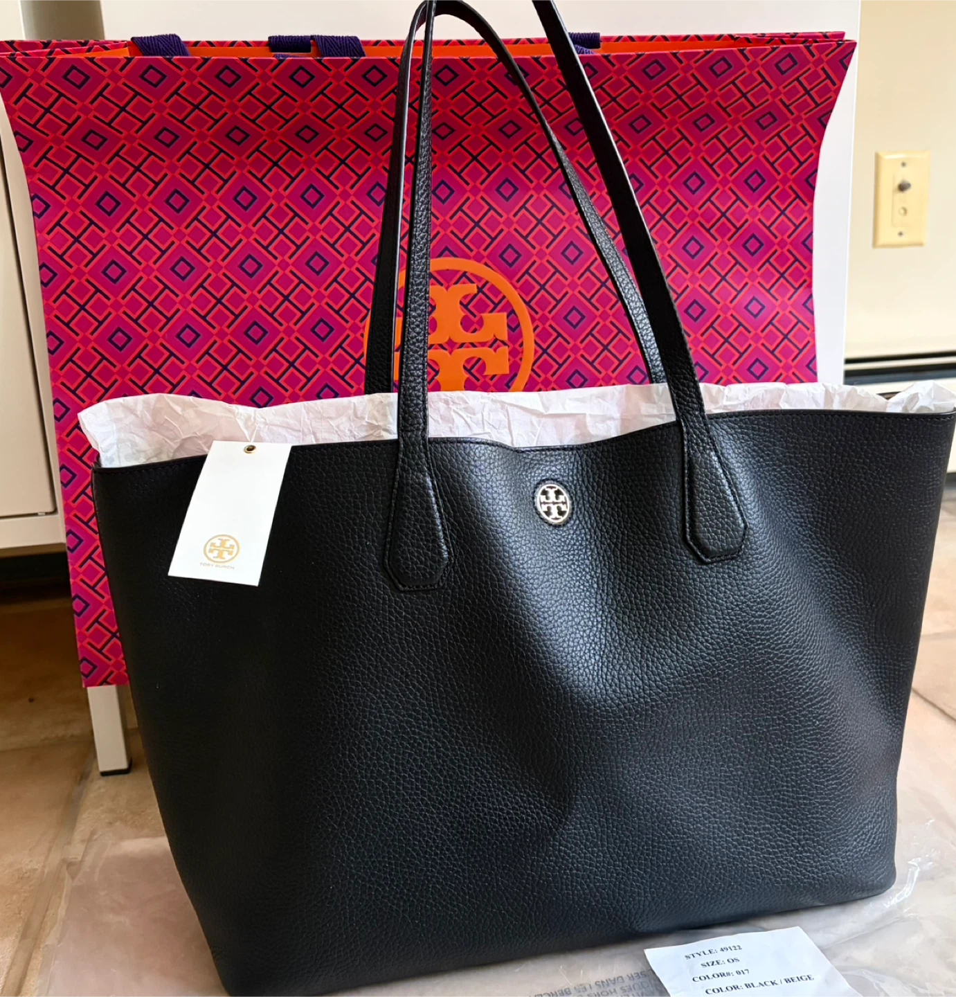 Tory Burch Brody Pebbled Leather Tote Bag Black 49122