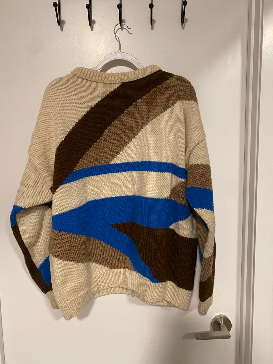 Cream, Brown, and Blue Striped Knit Sweater - photo 2