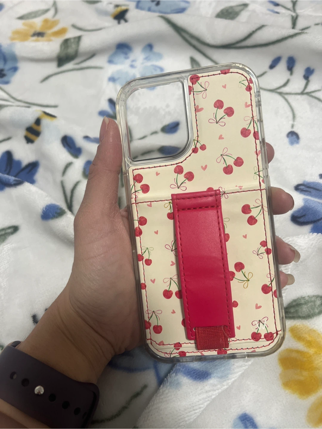 IPhone16 Case with Cherry Pattern and Strap