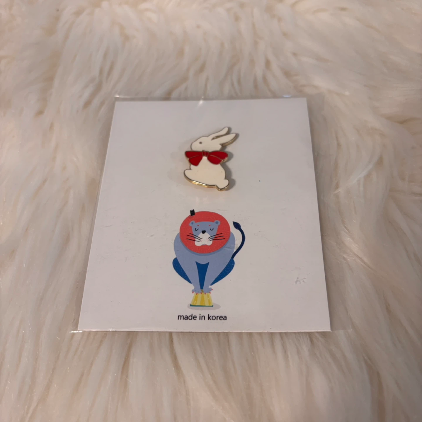 White Bunny Enamel Pin with Red Bow