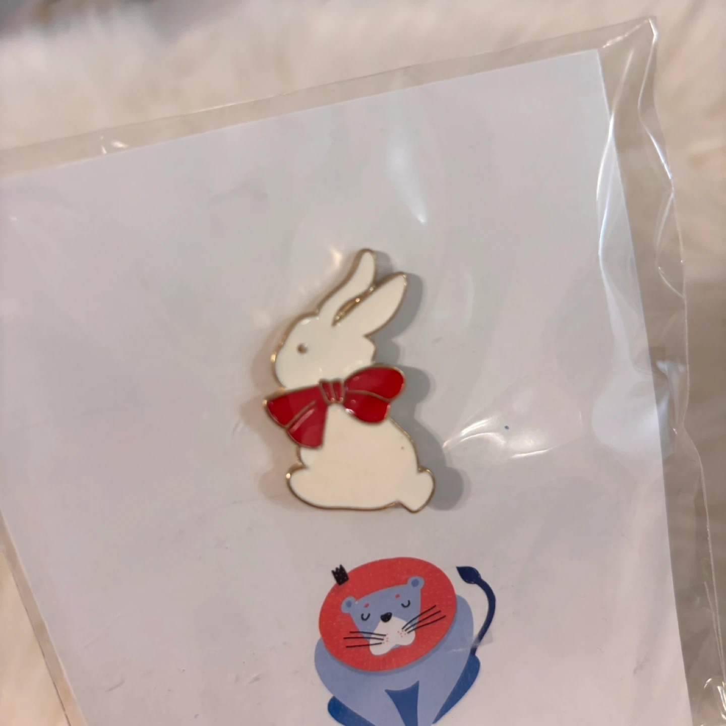 White Bunny Enamel Pin with Red Bow - photo 3