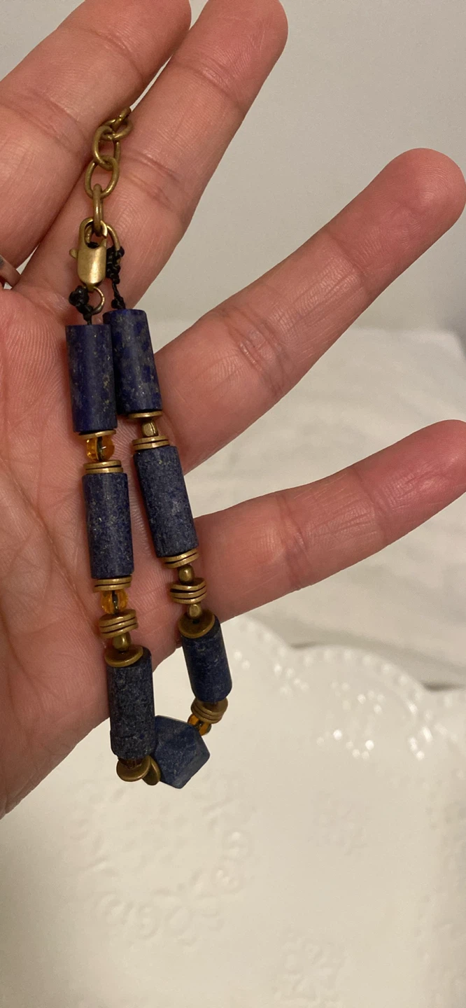 Genuine Lapis lazuli Beaded Bracelet with Brass accents - photo 2