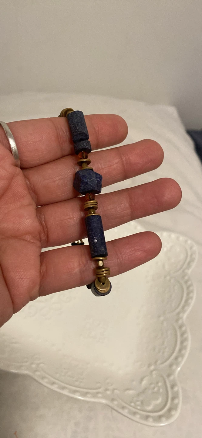 Genuine Lapis lazuli Beaded Bracelet with Brass accents - photo 3