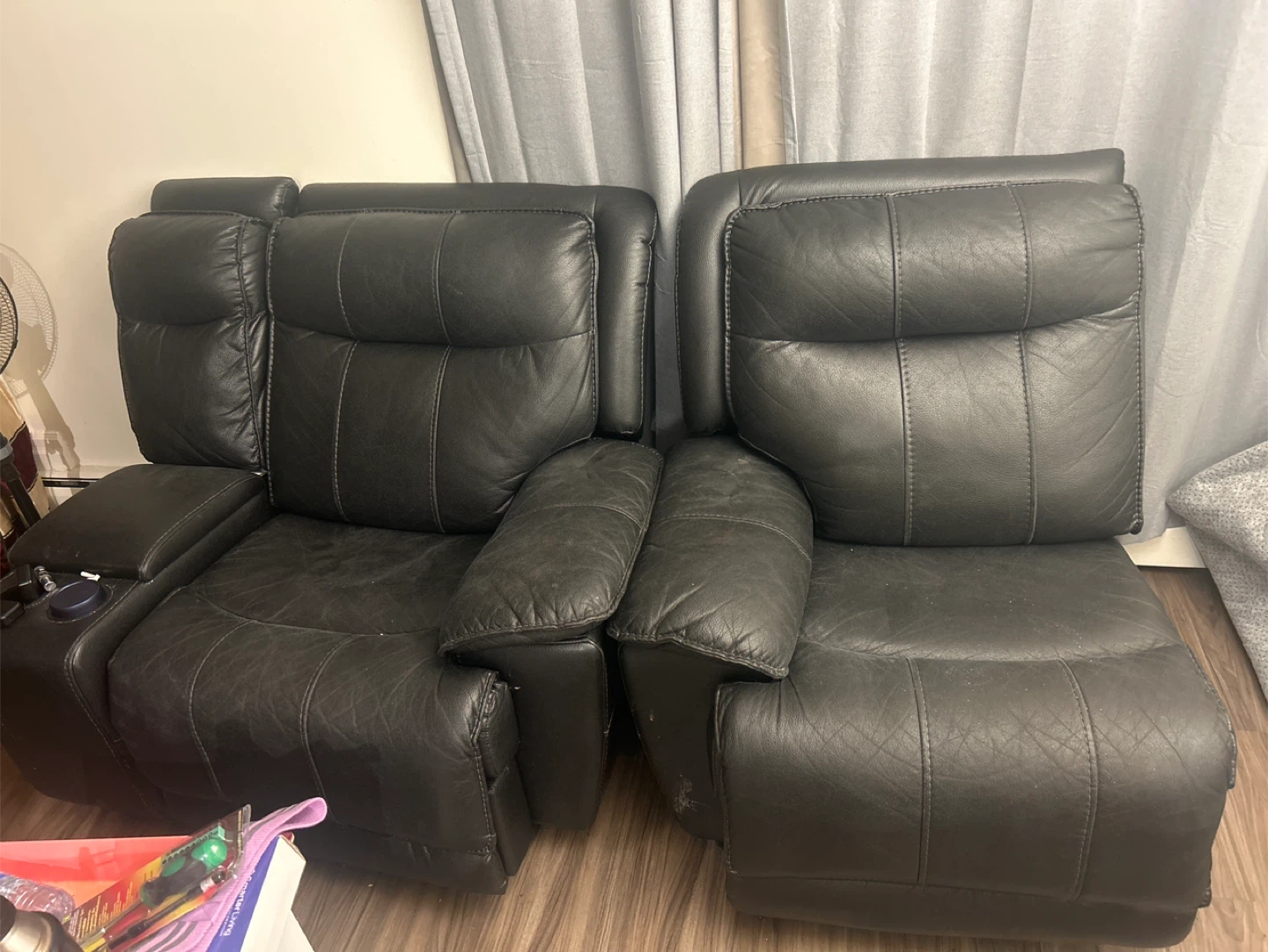 Black Leather Recliner Loveseat - photo 2
