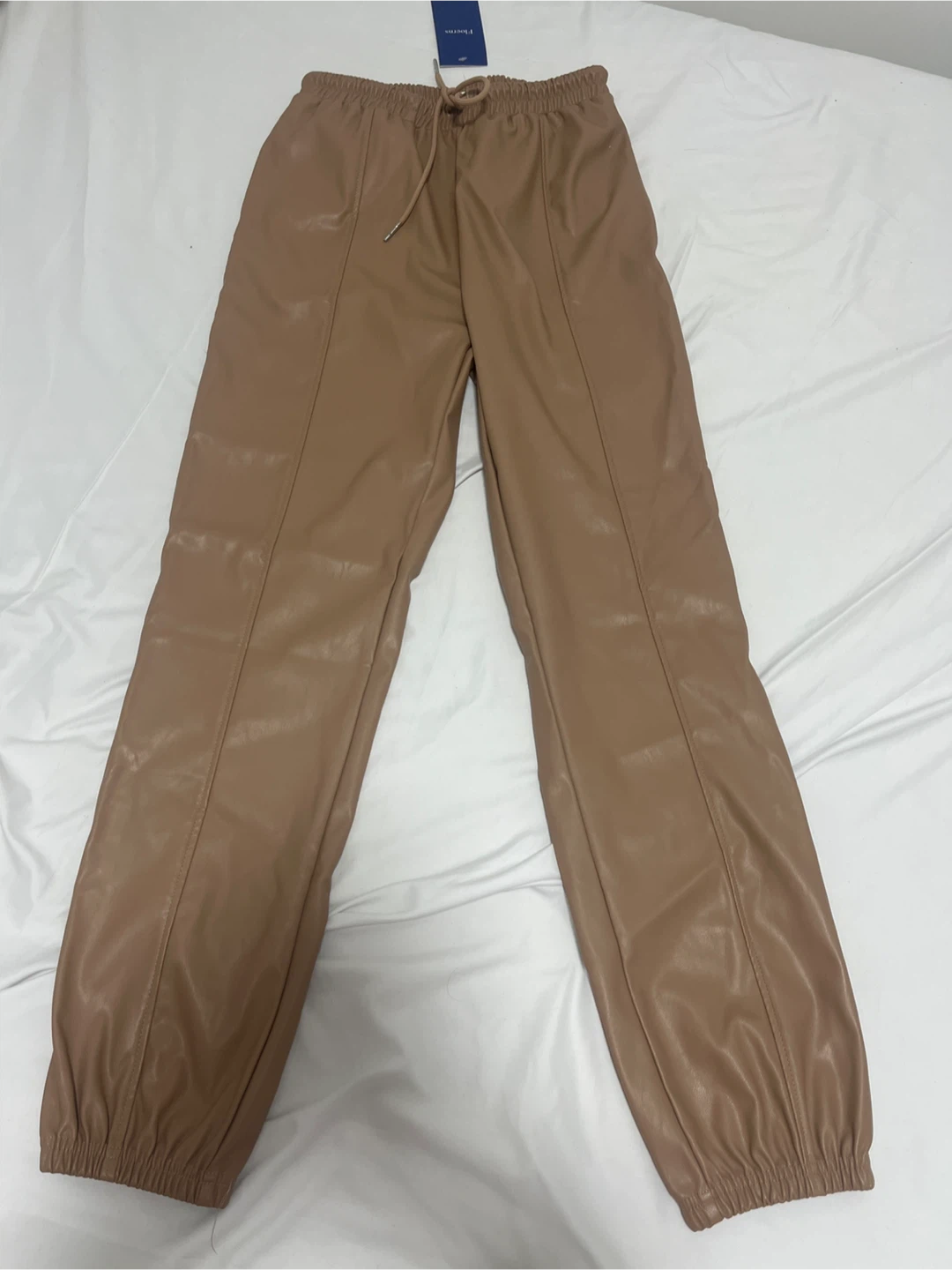 Floerns Faux Leather Joggers - Tan - photo 3