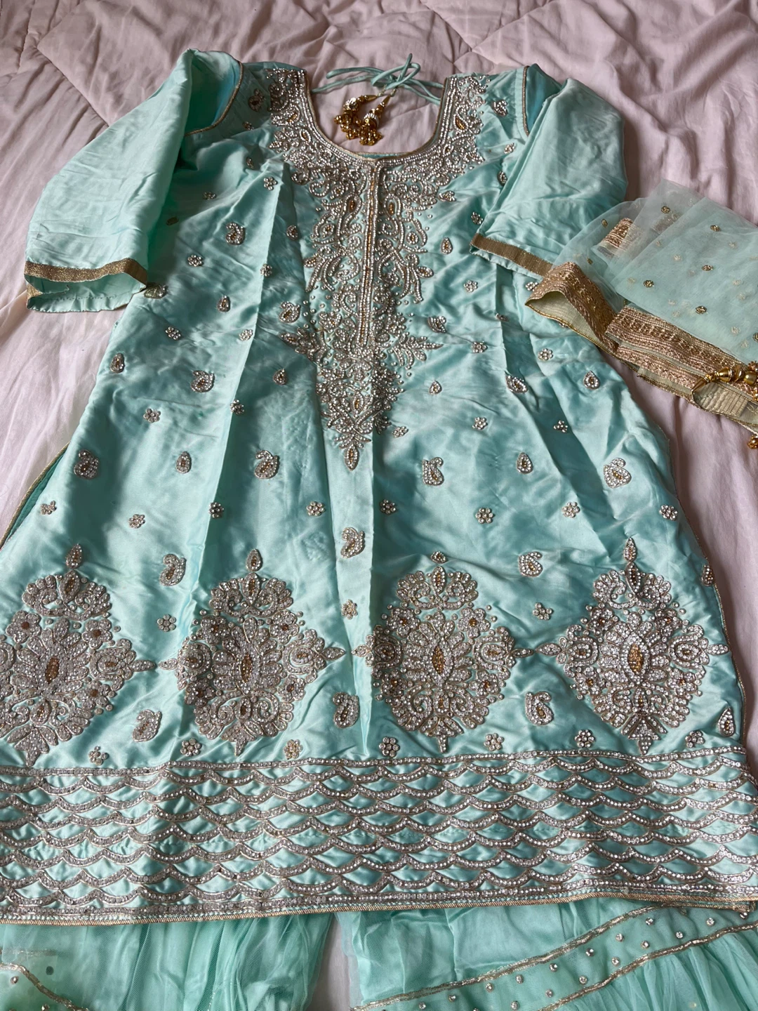 Embellished Pakistani Dress with Dupatta