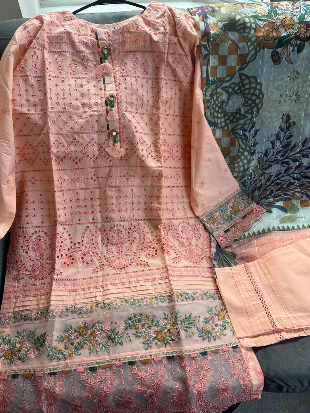 Peach Embroidered Lawn Suit with Dupatta