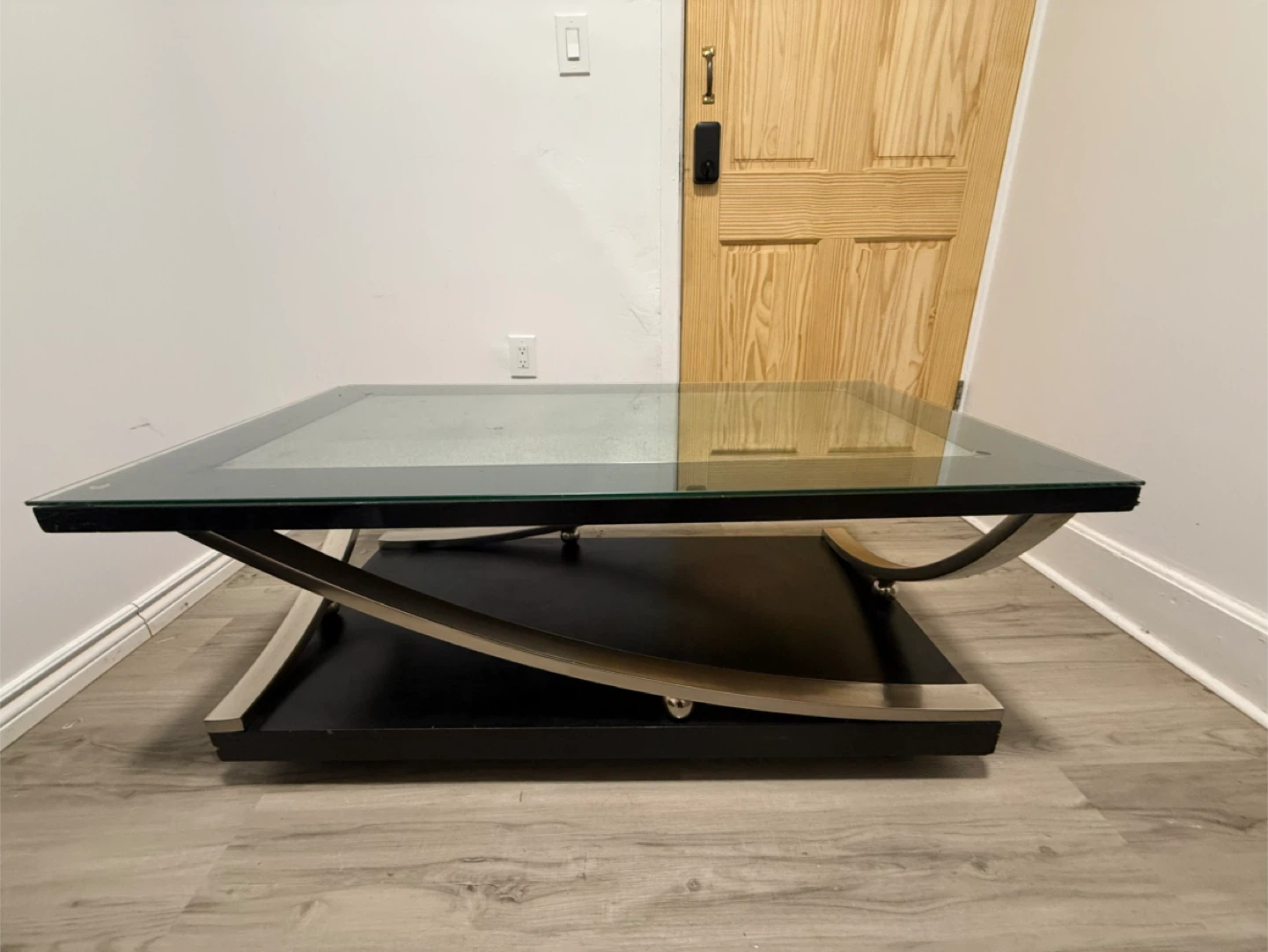 Modern Glass Coffee Table with Metal Accents - photo 2