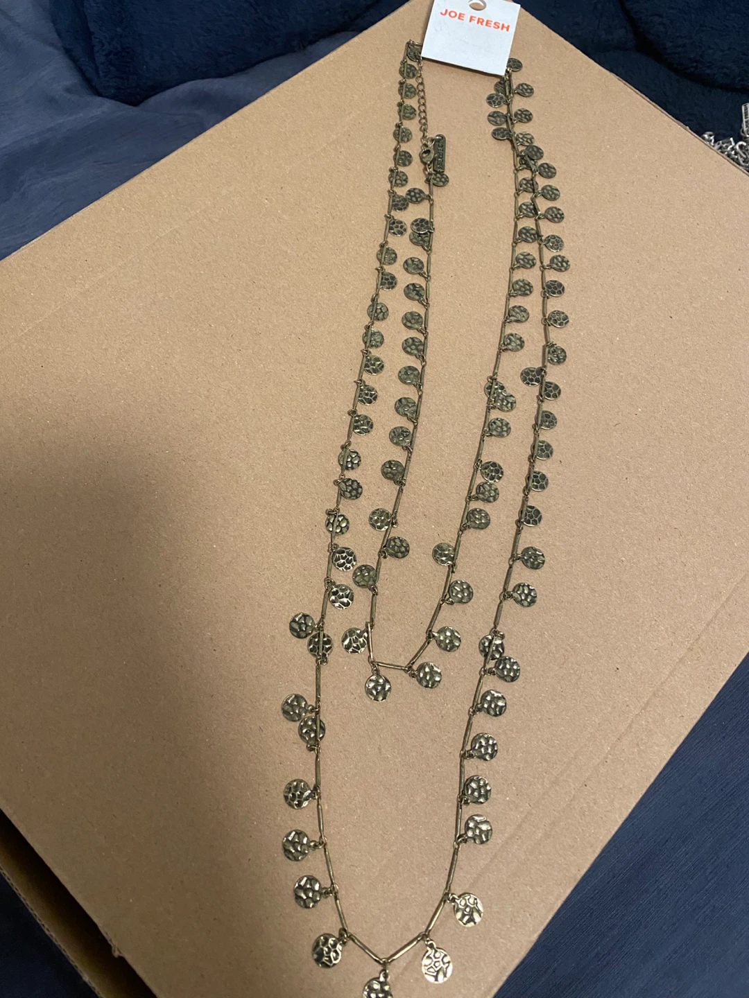 New (Unused) Gold tone Joe Fresh  Hammered Disc Necklace