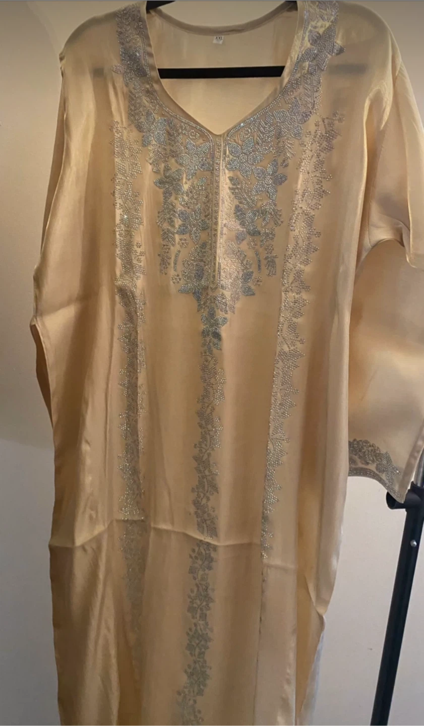 Beige Kaftan Dress with Silver Embellishment Size XXL