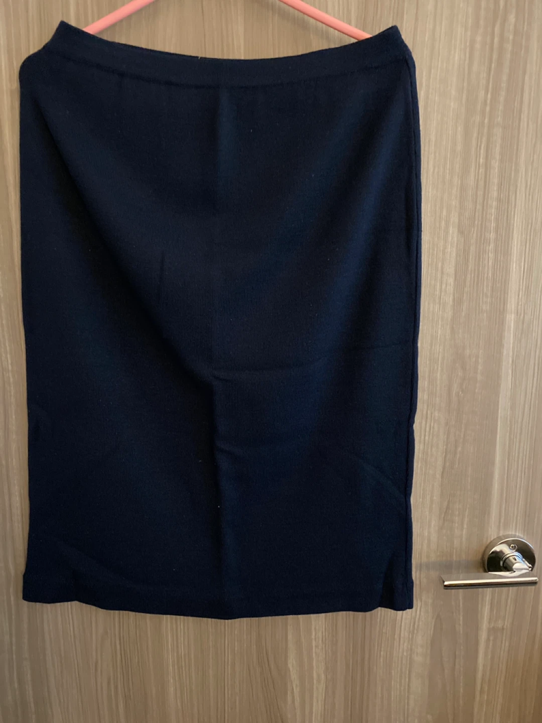 Navy Blue Ribbed Pencil Skirt